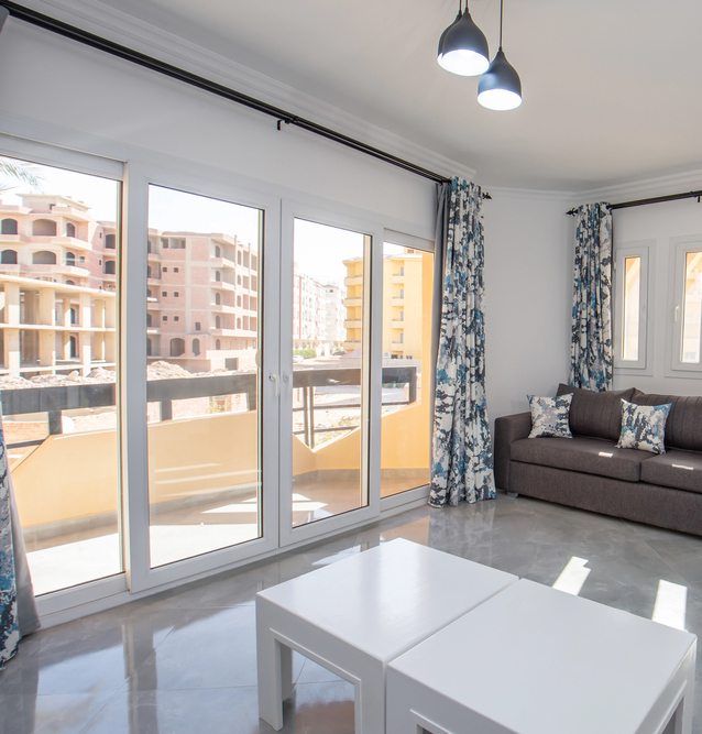 Living room lounge area in luxury apartment