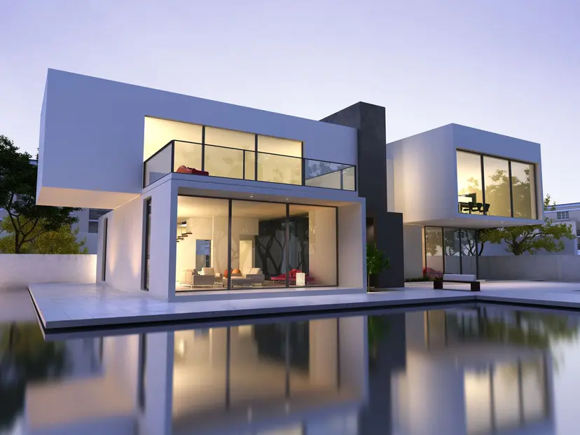 Modern two-story home with a minimalist cube-like design